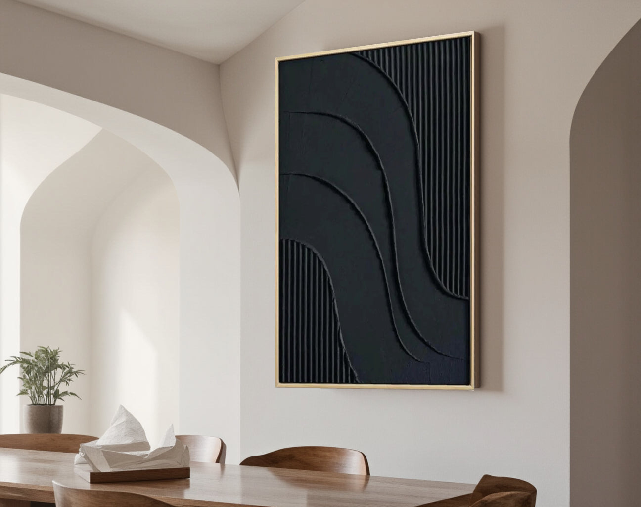 Black Plaster Art Minimalist Textured Painting #MZ007