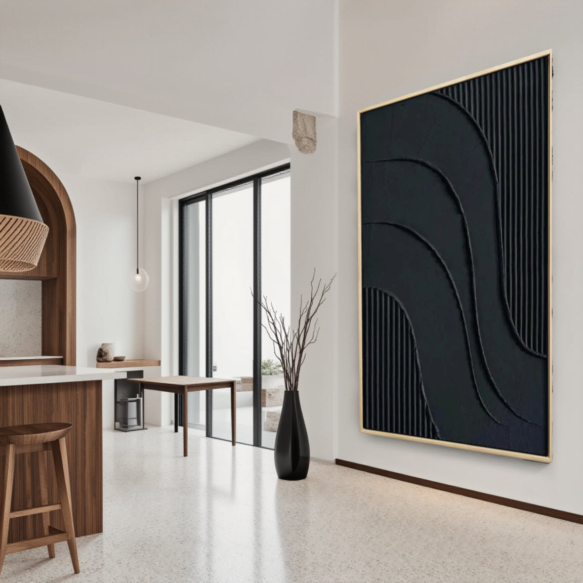 Black Plaster Art Minimalist Textured Painting #MZ007