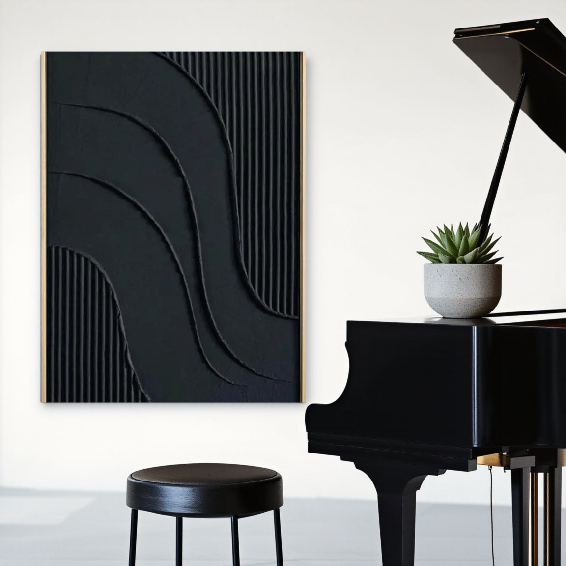 Black Plaster Art Minimalist Textured Painting #MZ007