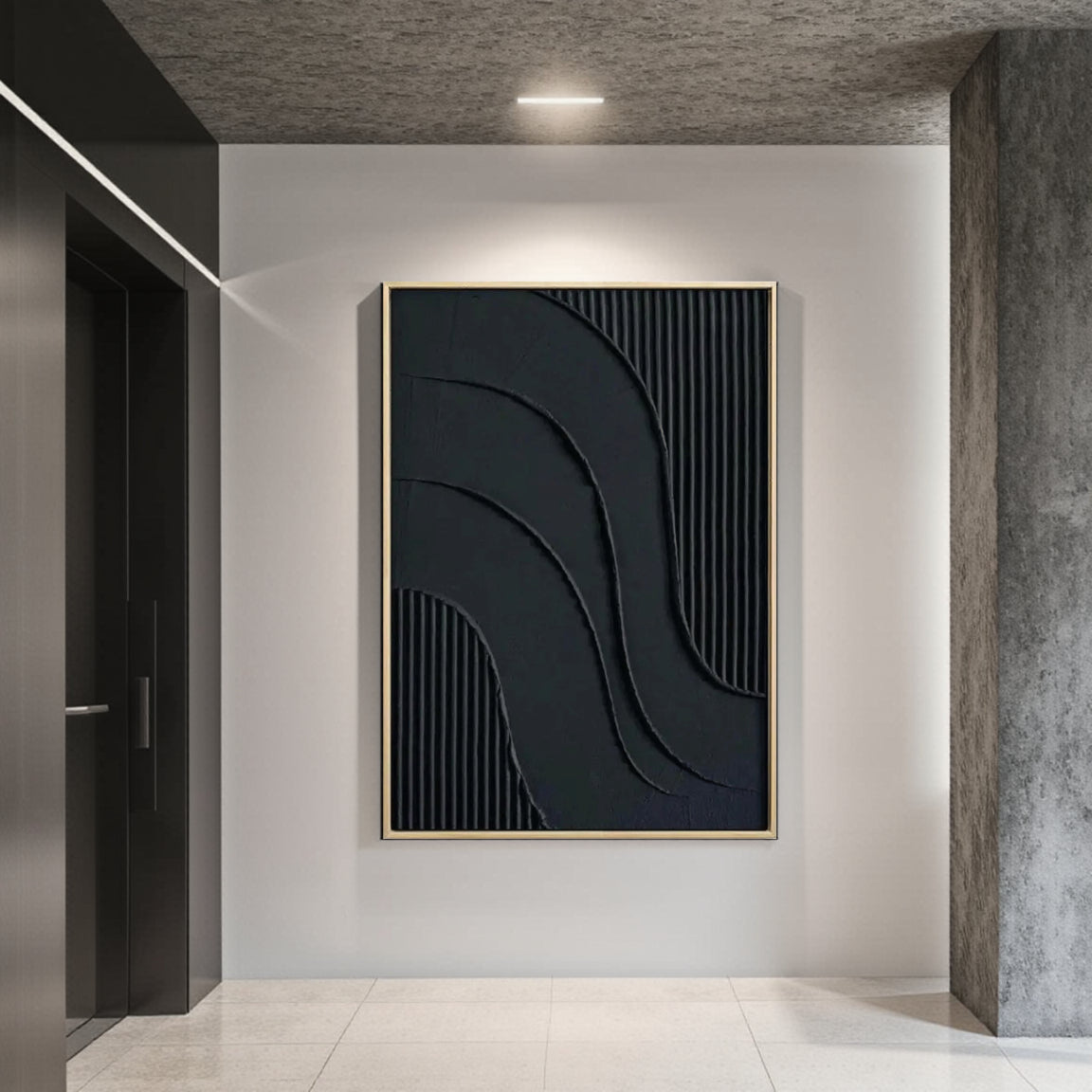 Black Plaster Art Minimalist Textured Painting #MZ007