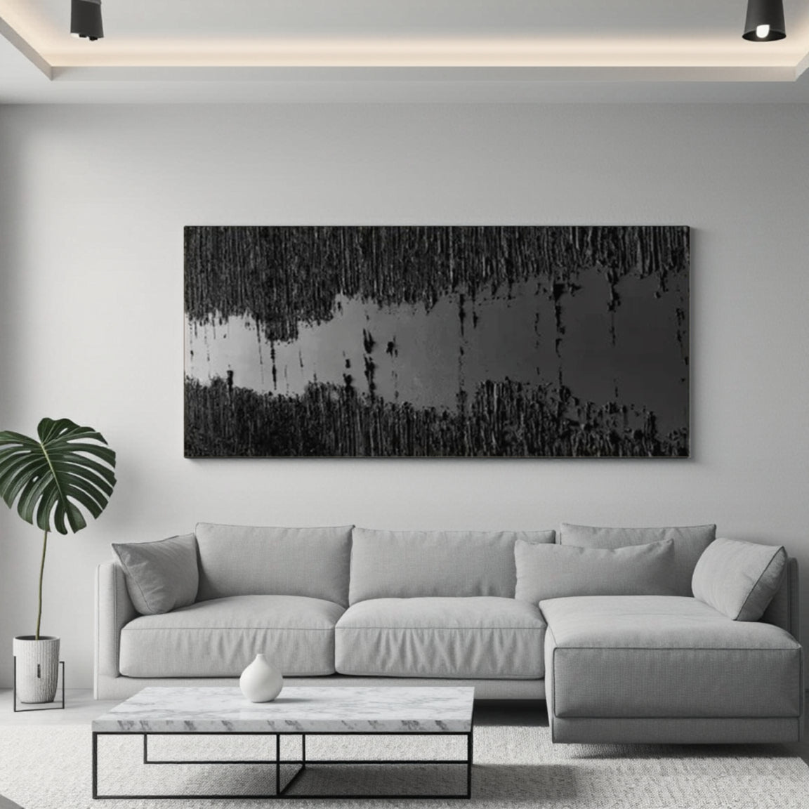 Black Minimalist Textured Painting #MZ014