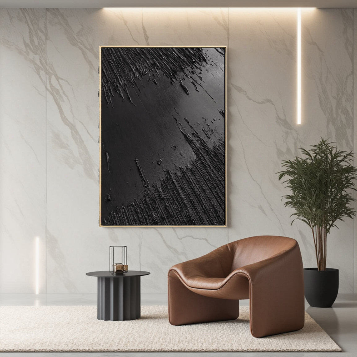 Black Minimalist Textured Painting Canvas #MZ013