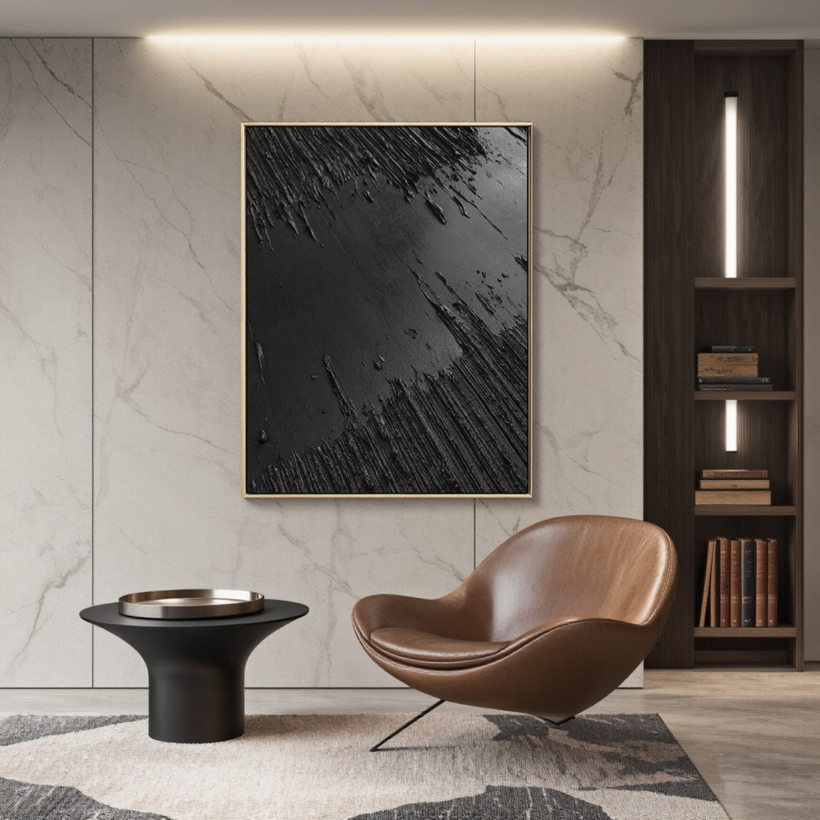 Black Minimalist Textured Painting Canvas #MZ013