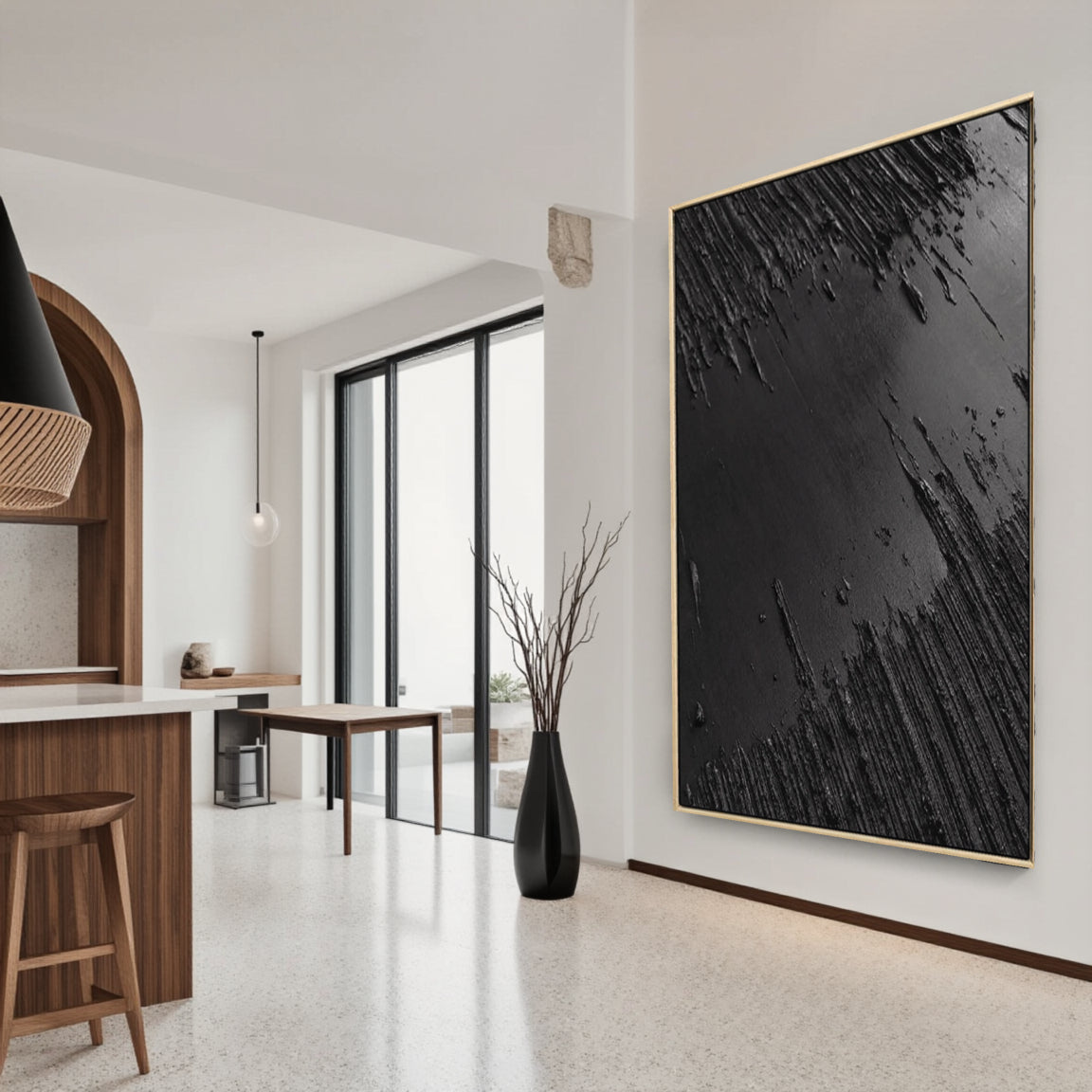 Black Minimalist Textured Painting Canvas #MZ013