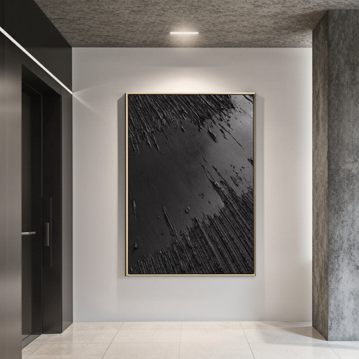 Black Minimalist Textured Painting Canvas #MZ013