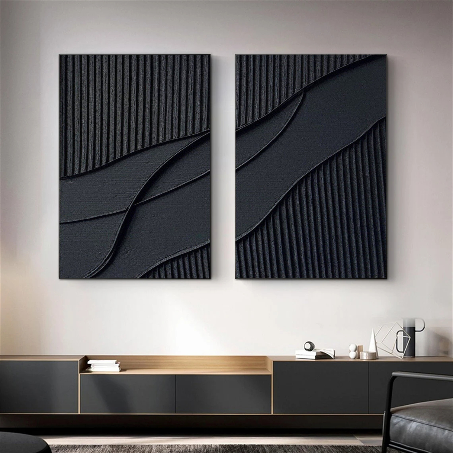 Black Minimalist Textured Painting #MZ024