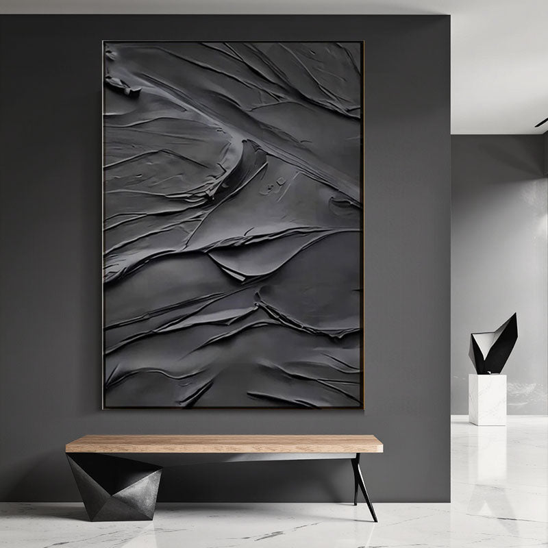 Black Plaster Art Minimalist Textured Painting #MZ048