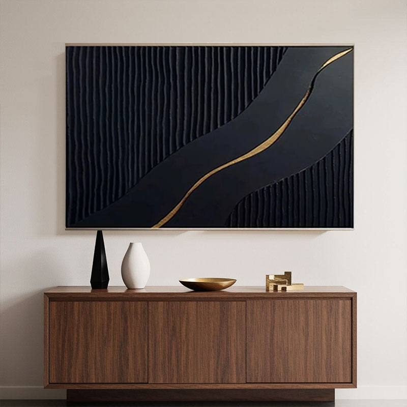 Black Gold Minimalist Textured Painting #MZ082