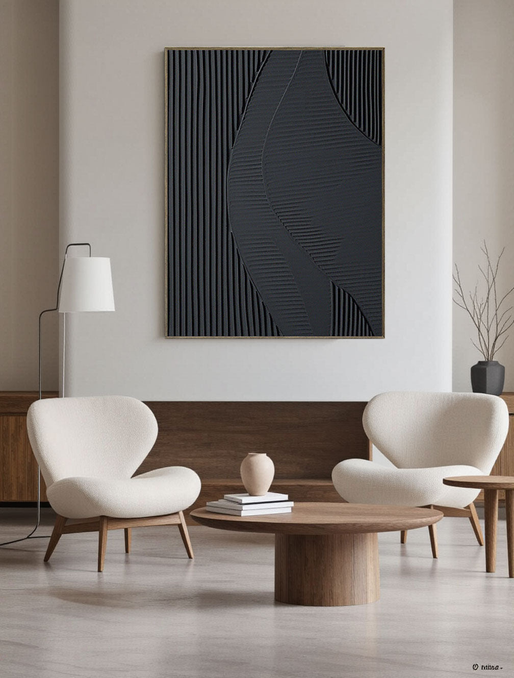 Black Plaster Art Minimalist Textured Painting #MZ035