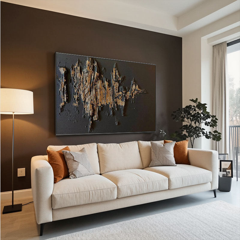 Black Gold Minimalist Textured Painting #MZ053