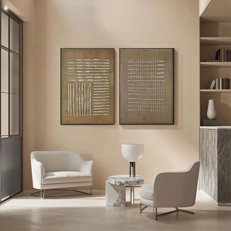 Beige & Brown Abstract Set of 2 #BB154