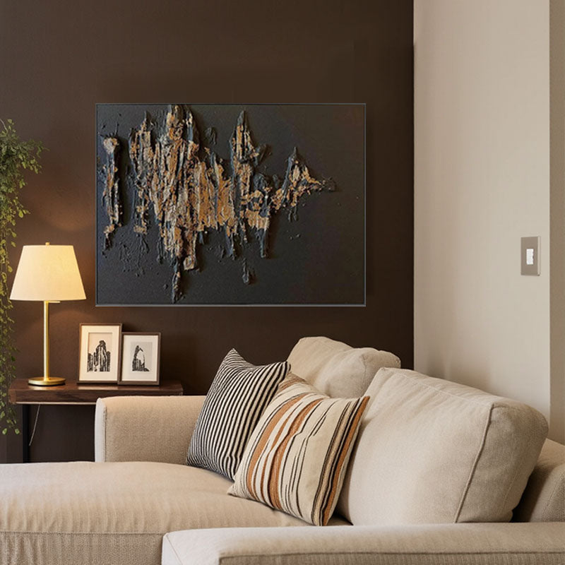 Black Gold Minimalist Textured Painting #MZ053