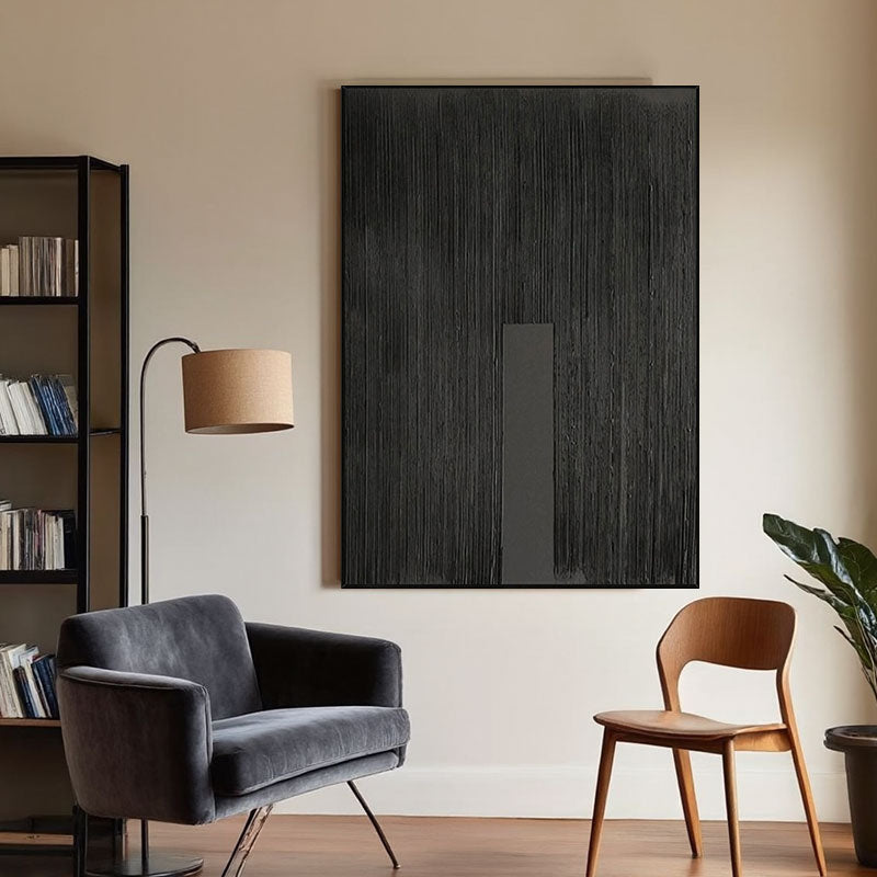 Black Minimalist Textured Painting Canvas #MZ025