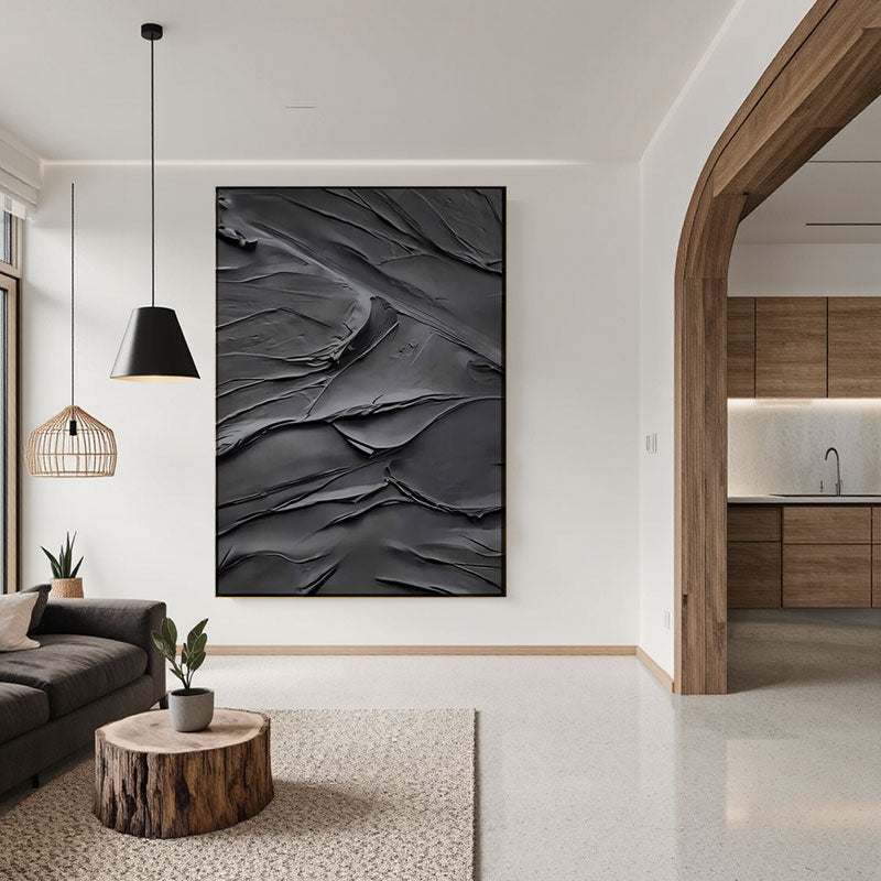 Black Plaster Art Minimalist Textured Painting #MZ048