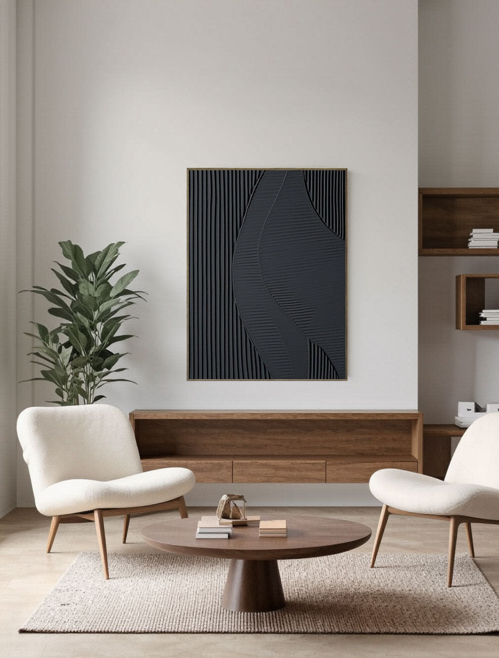 Black Plaster Art Minimalist Textured Painting #MZ035